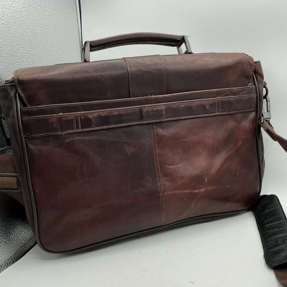 Kenneth Cole Reaction Brown Leather Messenger Laptop Briefcase Shoulder Bag